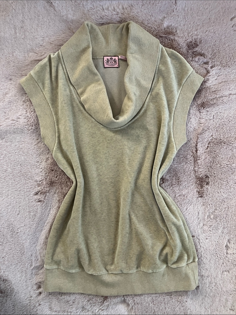 Vintage RARE FIND Juicy Couture Beige/Light Tan Short-Sleeve Cowl Neck Sweater